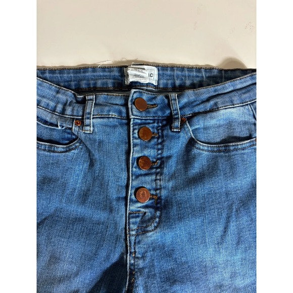 For The Republic Denim - For The Republic Straight Jeans Womens 4 Blue Denim High Rise Raw Hem Button Fly